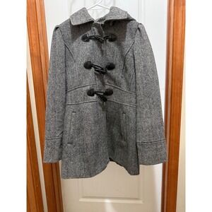 Guess Womens Grey Tweed Hooded Toggle Coat‎ Wool Blend Jacket Medium Q13L0000000